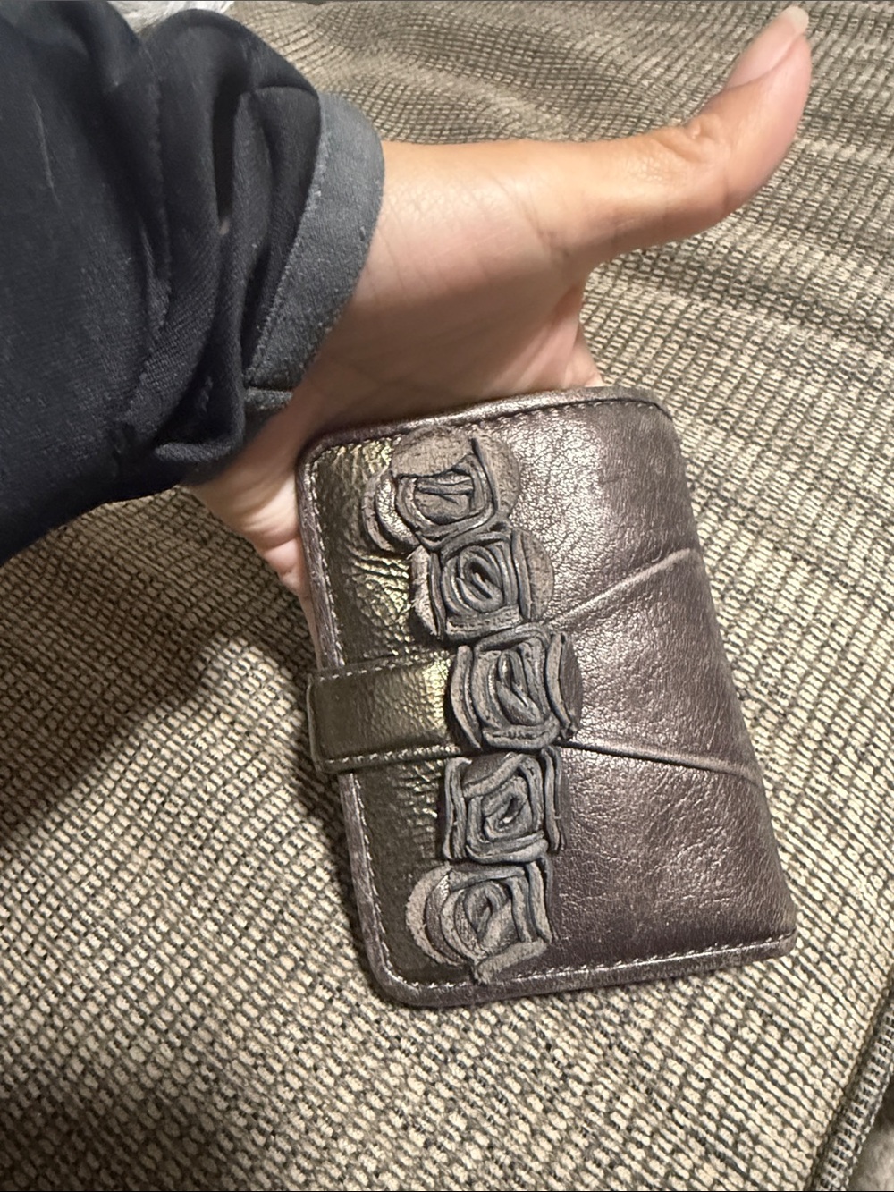Vintage Brighton Metallic Bronze Rose-Accent Leather Wallet
